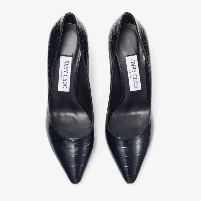 Romy 85 Marine Croc Embossed Leather Pumps