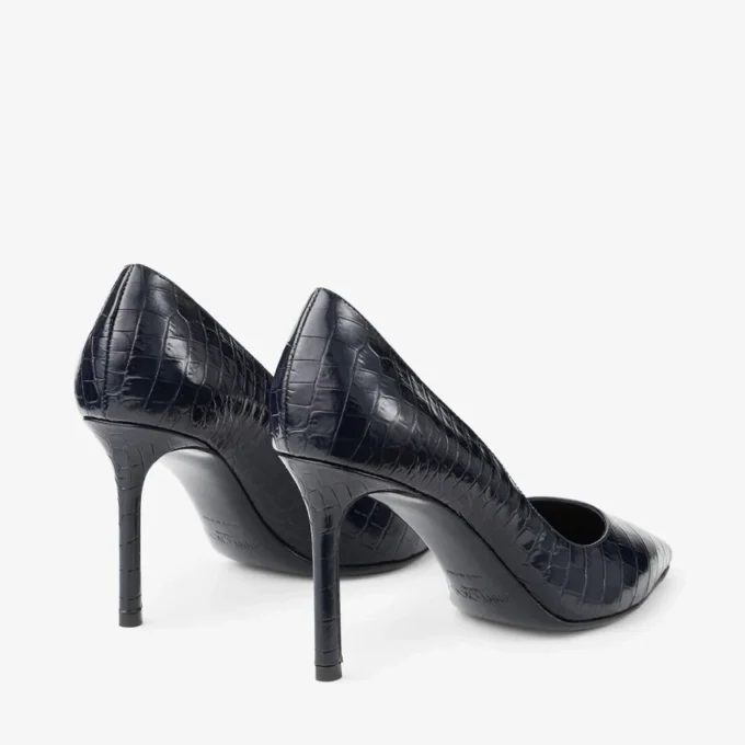 Romy 85 Marine Croc Embossed Leather Pumps