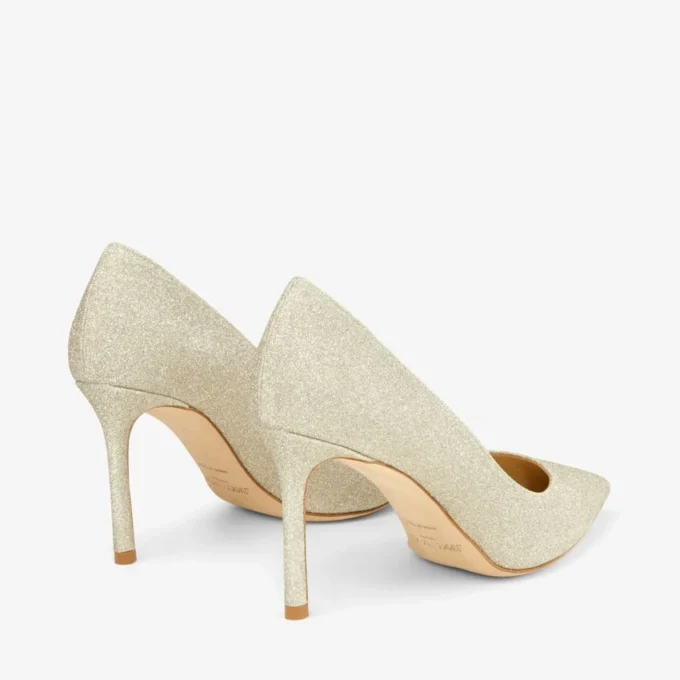 Romy 85 Platinum Ice Dusty Glitter Pointy Toe Pumps