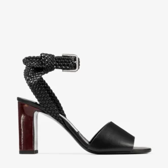 Rori 85 Black Shiny Calf Leather and Shiny Cork Sandals