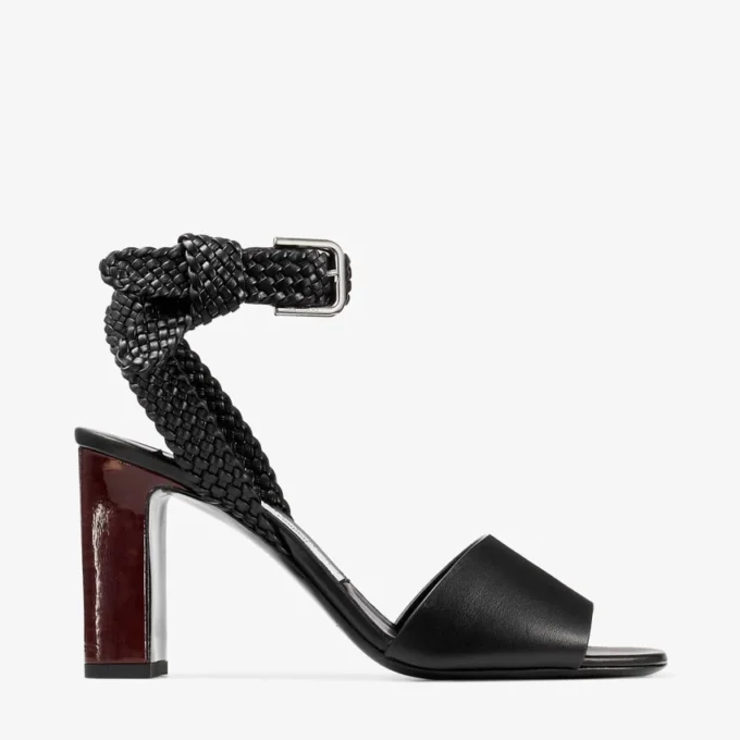 Rori 85 Black Shiny Calf Leather and Shiny Cork Sandals