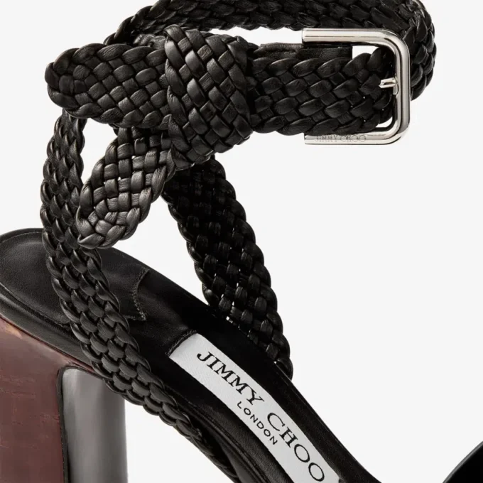 Rori 85 Black Shiny Calf Leather and Shiny Cork Sandals