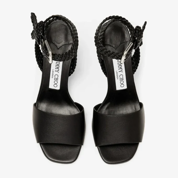 Rori 85 Black Shiny Calf Leather and Shiny Cork Sandals