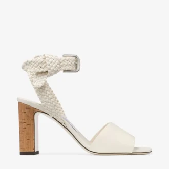 Rori 85 Latte Shiny Calf Leather and Shiny Cork Sandals