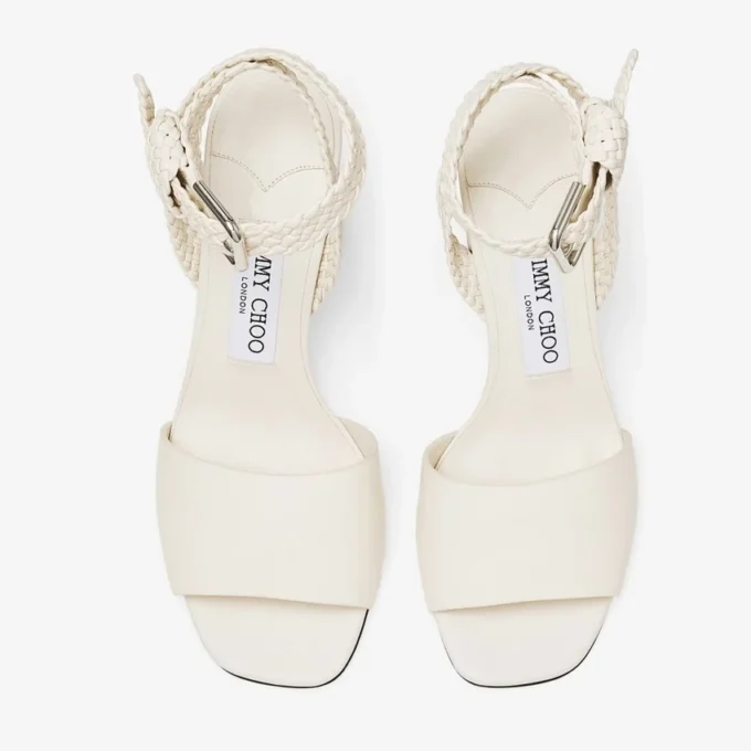 Rori 85 Latte Shiny Calf Leather and Shiny Cork Sandals