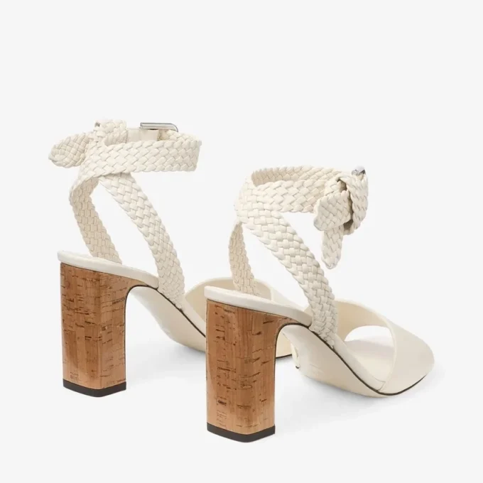 Rori 85 Latte Shiny Calf Leather and Shiny Cork Sandals