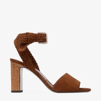 Rori 85 Tan Suede and Shiny Cork Sandals