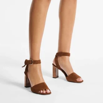 Rori 85 Tan Suede and Shiny Cork Sandals