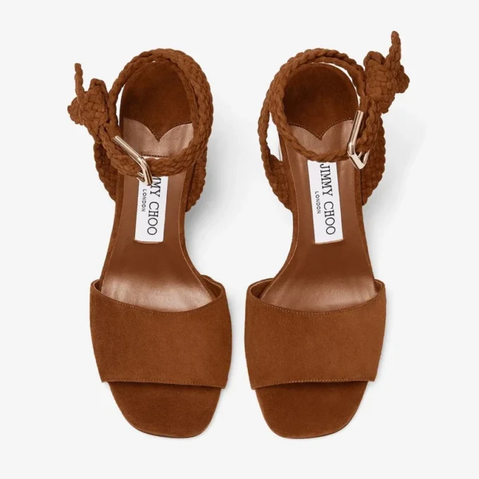 Rori 85 Tan Suede and Shiny Cork Sandals