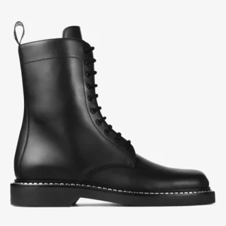Rowan Derby Boot Black Box Calf Leather Boots with Metal Welt Detail