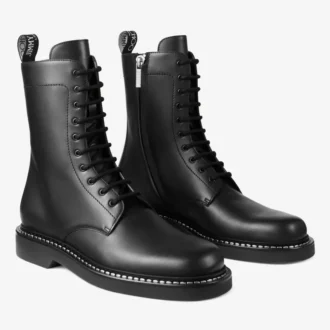 Rowan Derby Boot Black Box Calf Leather Boots with Metal Welt Detail