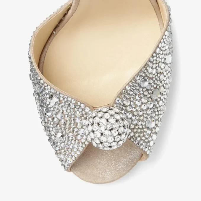 Sacora 100 Nude Suede Sandals with Hotfix Crystals and Sphere Detail