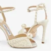 Sacora 100 White Satin Sandals with All over Pearls