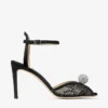 Sacora 85 Black Lace Sandals with Crystal-Embellished Sphere