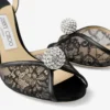 Sacora 85 Black Lace Sandals with Crystal-Embellished Sphere