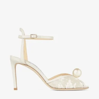 Sacora 85 Ivory Floral Lace Sandals with Pearl Detail
