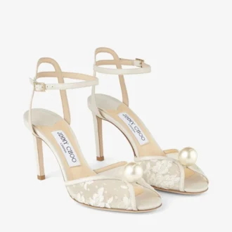 Sacora 85 Ivory Floral Lace Sandals with Pearl Detail