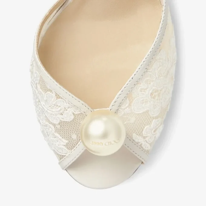 Sacora 85 Ivory Floral Lace Sandals with Pearl Detail