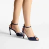 Sacora 85 Marine Satin Sandals with Crystal-Embellished Sphere