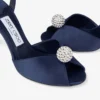 Sacora 85 Marine Satin Sandals with Crystal-Embellished Sphere