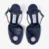 Sacora 85 Marine Satin Sandals with Crystal-Embellished Sphere