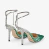Saeda 100 Emerald Satin Pumps with Crystals