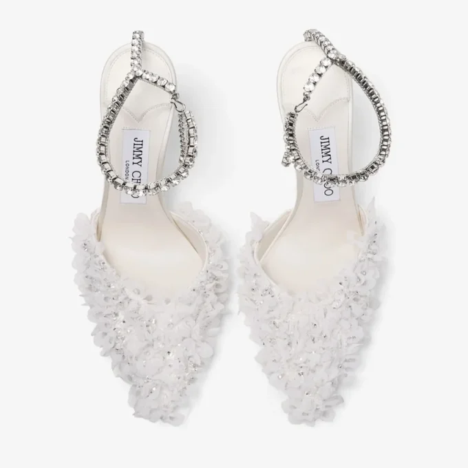 Saeda 100 Ivory Mesh Pumps with Petal Embroidery