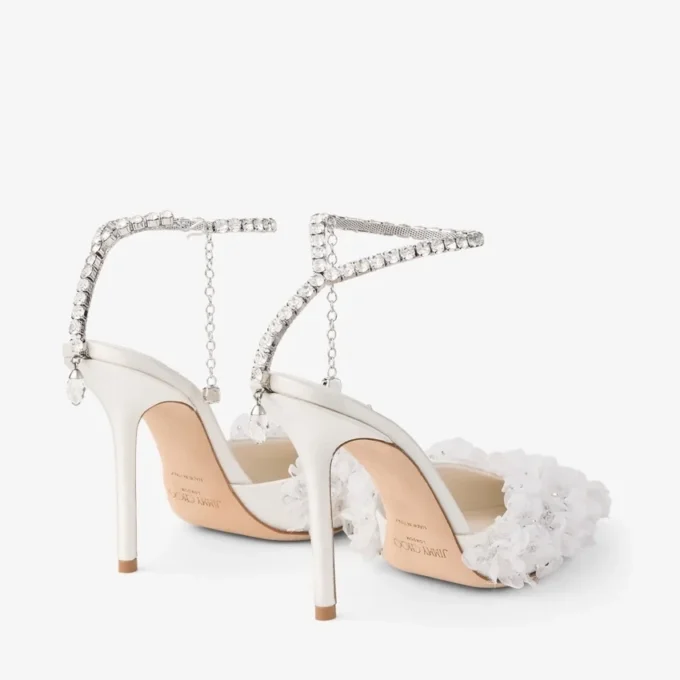 Saeda 100 Ivory Mesh Pumps with Petal Embroidery