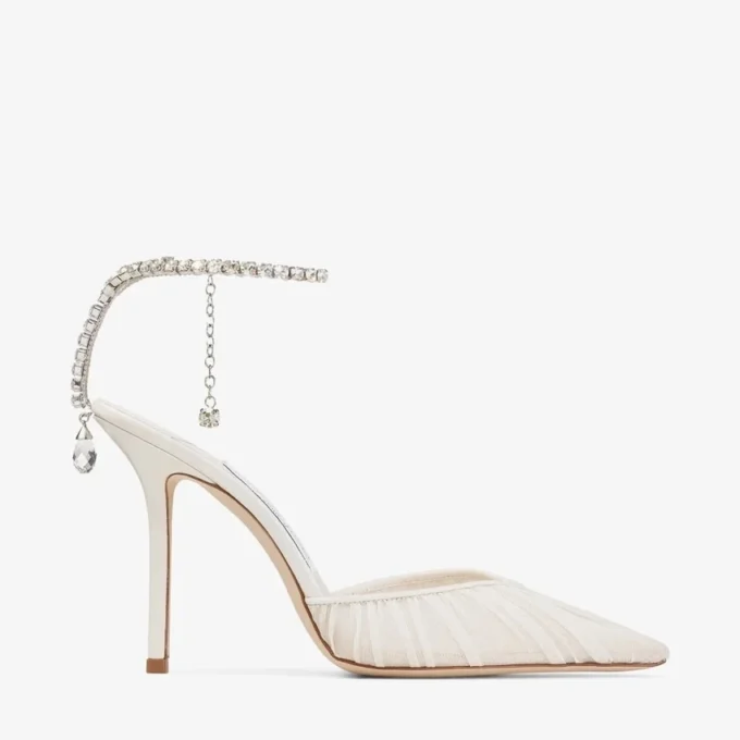 Saeda 100 Ivory Tulle Crystal Pumps
