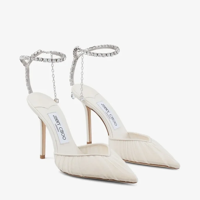 Saeda 100 Ivory Tulle Crystal Pumps