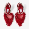 Saeda 100 Ruby Red Mesh Pumps with Petal Embroidery
