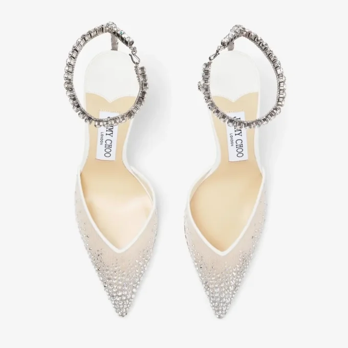 Saeda 100 White Mesh Crystal Pumps