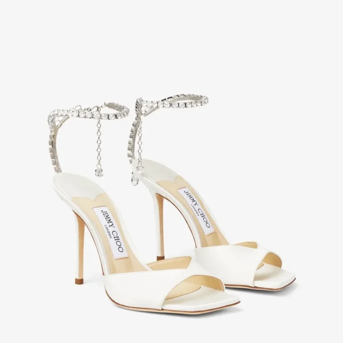Saeda Sandal 100 Ivory Satin Sandals with Crystal Embellishment