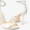 Saeda Sandal 100 Ivory Satin Sandals with Crystal Embellishment