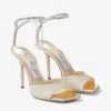 Saeda Sandal 100 Platinum Ice Dusty Glitter Sandals with Crystal Embellishment