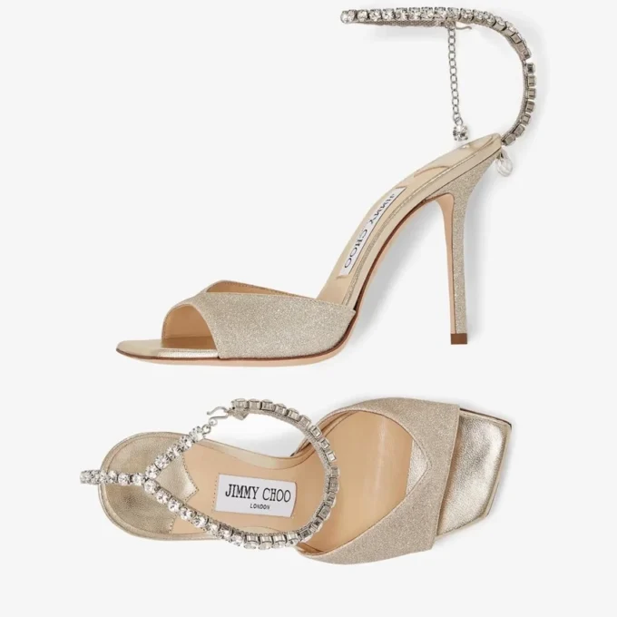 Saeda Sandal 100 Platinum Ice Dusty Glitter Sandals with Crystal Embellishment