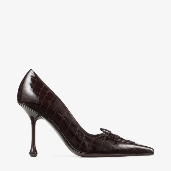 Scarlett 95 Sambuco Shiny Croc Embossed Leather Pumps