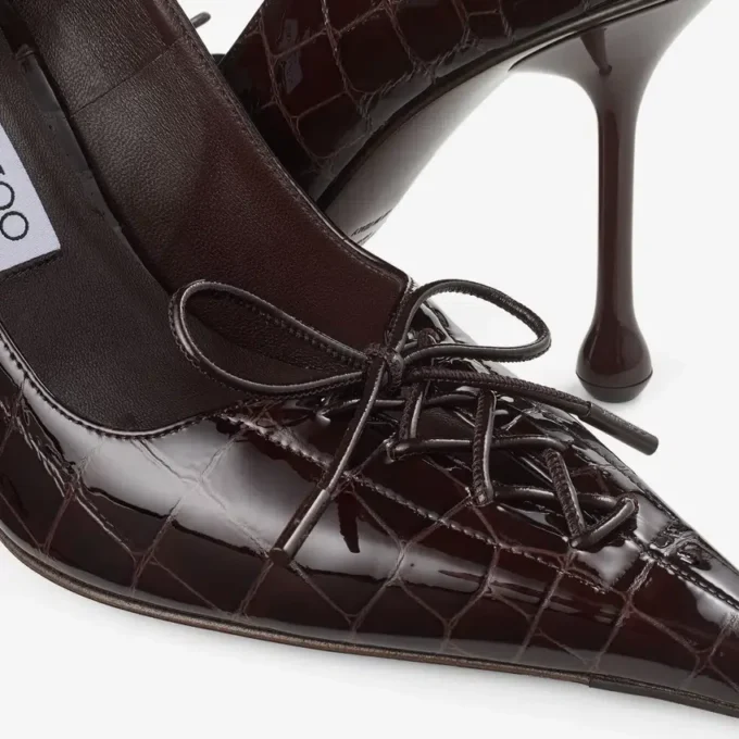 Scarlett 95 Sambuco Shiny Croc Embossed Leather Pumps