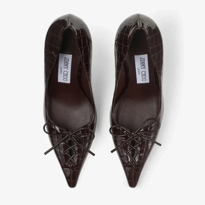 Scarlett 95 Sambuco Shiny Croc Embossed Leather Pumps