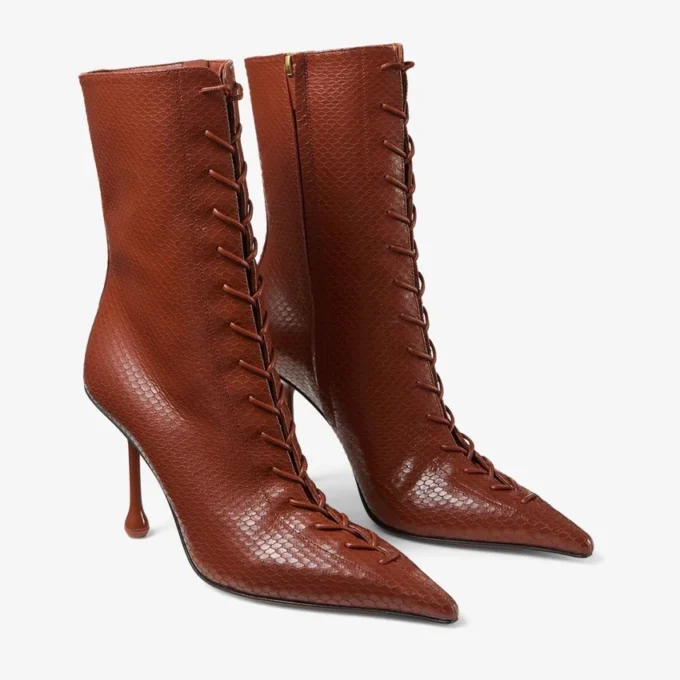 Scarlett Ankle Boot 85 Cognac Elaphe Printed Leather Ankle Boots