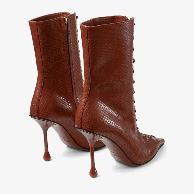 Scarlett Ankle Boot 85 Cognac Elaphe Printed Leather Ankle Boots