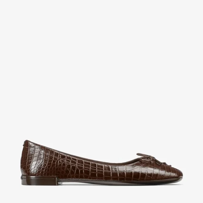 Scarlett Ballerina Chocolate Croc Embossed Leather Ballerina Flats
