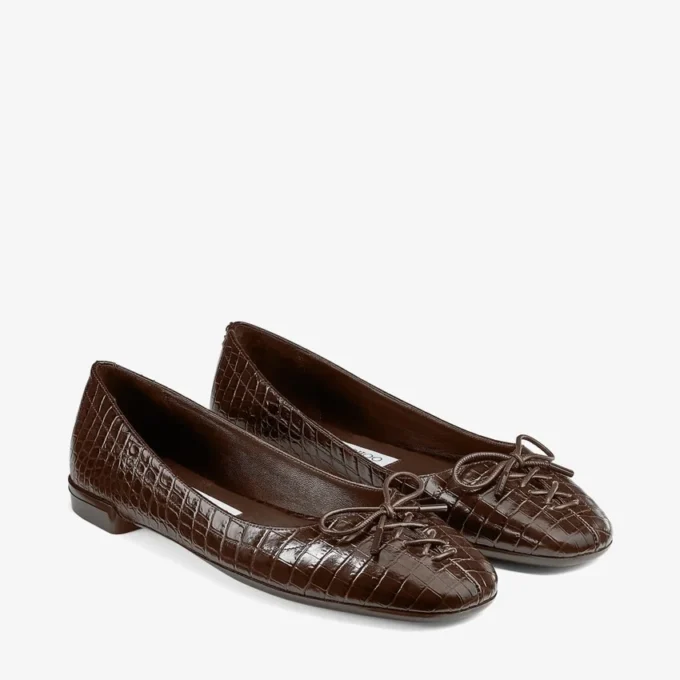 Scarlett Ballerina Chocolate Croc Embossed Leather Ballerina Flats