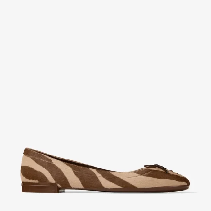 Scarlett Ballerina Chocolate Zebra Printed Pony Ballerina Flats