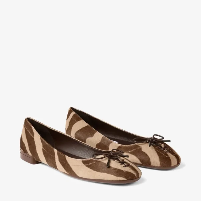 Scarlett Ballerina Chocolate Zebra Printed Pony Ballerina Flats