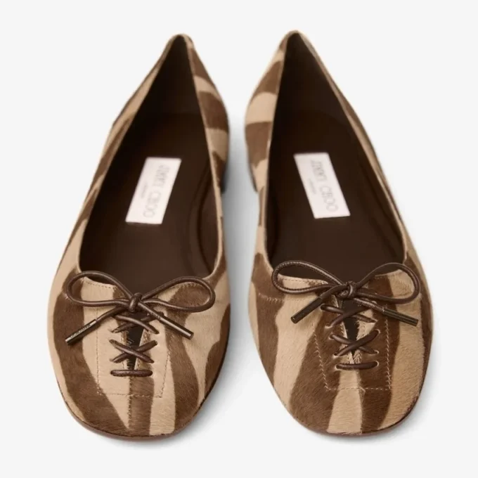 Scarlett Ballerina Chocolate Zebra Printed Pony Ballerina Flats