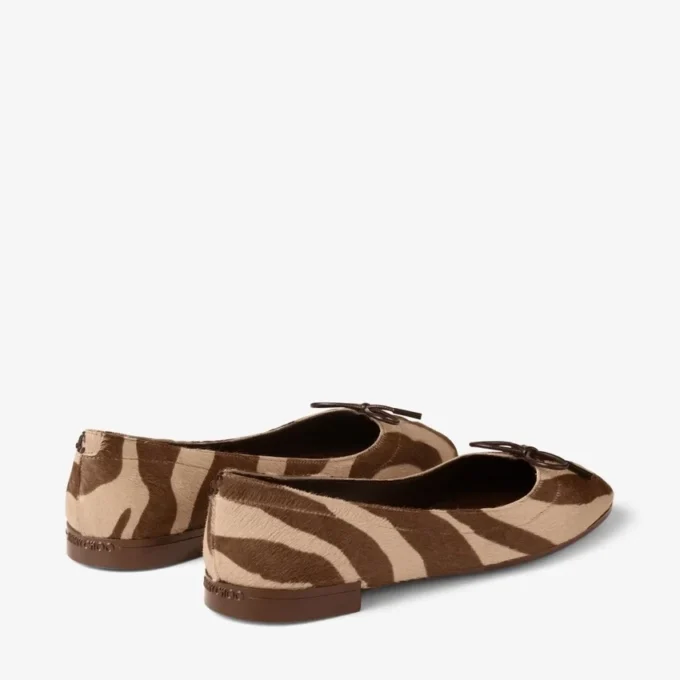 Scarlett Ballerina Chocolate Zebra Printed Pony Ballerina Flats