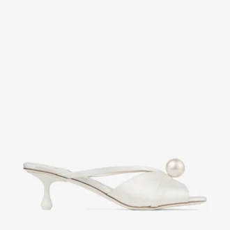 Siva Mule 50 Ivory Satin Mule with Pearl Embellishment