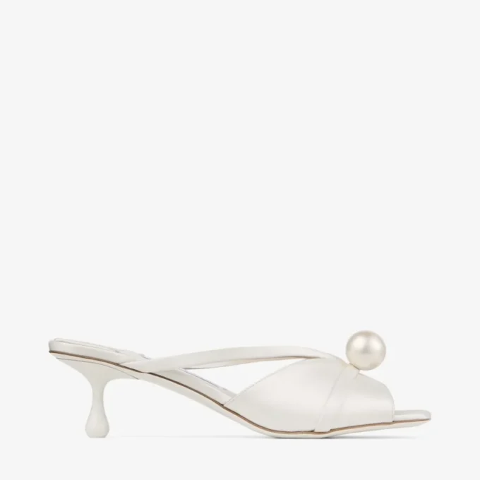 Siva Mule 50 Ivory Satin Mule with Pearl Embellishment