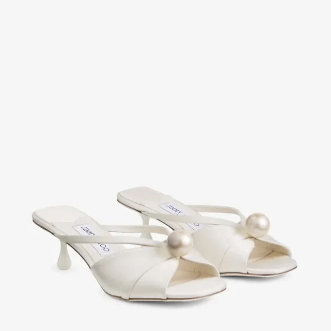 Siva Mule 50 Ivory Satin Mule with Pearl Embellishment